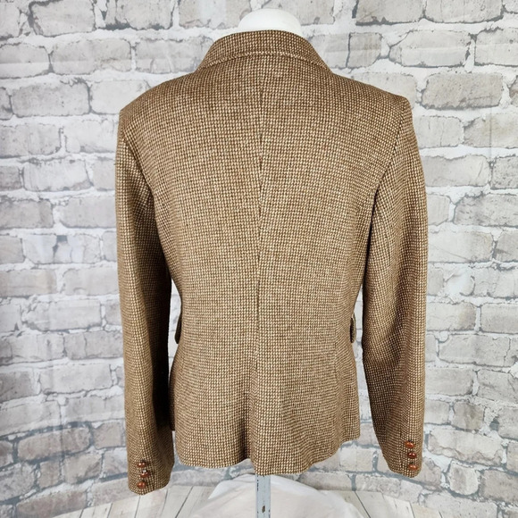 Vintage 70s Tweed Equestrian Preppy Academia Blazer Brown Cream Size 14 - Picture 12 of 16
